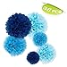 Aspire 36 Pcs Paper Pom Poms Blue Tissue Paper Flower Mixed Sizes Baby Shower Wedding Party Favors