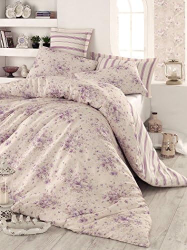 Mary Case - Jayla - High Quality Ranforce 100% Cotton Duvet Cover Set - Made in Turkey - Extra Smooth - Full-Queen(4 pieces) - Spring themmed unique item, Twin size Lilac