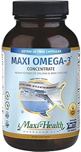 Maxi Health Omega-3 Fatty Acids Concentrate - Fish Oil - 2000mg - 180 + 20 Gel Capsules - Kosher