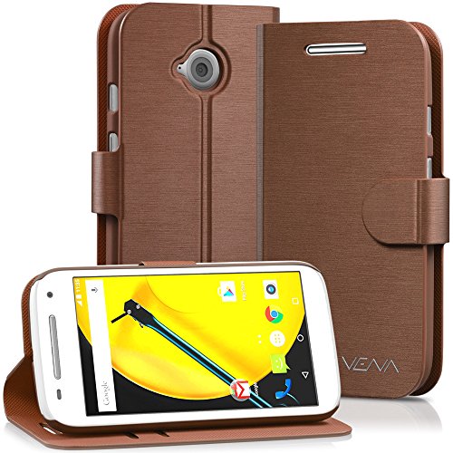 Motorola Moto E (2nd Gen, 2015) Wallet Case - VENA [vSuit] Draw Bench PU Leather Wallet Flip Cover with Stand and Card Slots for Motorola Moto E (2nd Gen, 2015) (Brown)