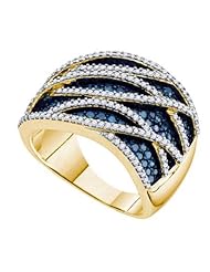 1.25 Carat (ctw) 10K Yellow Gold Round White & Blue Diamond Ladies Right Hand Fashion Band 1 1/4 CT