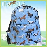 Cute Sky Blue Horse - Horses Backpack Bag SMALLER than Huge Cumbersome Full-Size Packs- WATERPROOF LINING