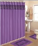 4 Piece Bath Rug Set / 3 Piece Purple Zebra Bathroom Rugs with Fabric Shower Curtain and Matching Mat/rings