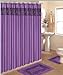 WPM 4 Piece Bath Rug Set / 3 Piece Purple Zebra Bathroom Rugs with Fabric Shower Curtain and Matching Mat/Rings