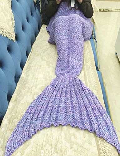 Knitted Mermaid Tail Blanket Crochet Soft Sleeping Bags All Seasons Quilt Cozy Snuggle for Adults Teens 190x90cm(74.8"x35.5") by Annerhome (Bright Purple)