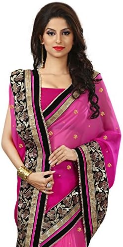 Surat Tex Pink Viscose Designer Embroidered Sarees With Blouse Piece-F694SE1001EAM