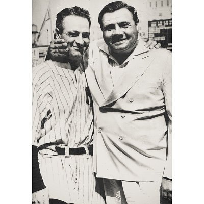 Professionally Framed Lou Gehrig and Babe Ruth New York Yankees Archival Photo Sports Poster Print - 11x17 with RichAndFramous Black Wood Frame