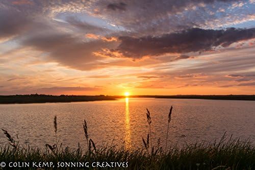 Sunset over water, high quality stretched canvas, 24x16 inch FREE SHIPPING Fine art photo for living room or bedroom
