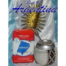 ARGENTINA KIT - Mate gourd + Yerba mate + Nnickel and Bronze straw (Bombilla) by Best of Argentina