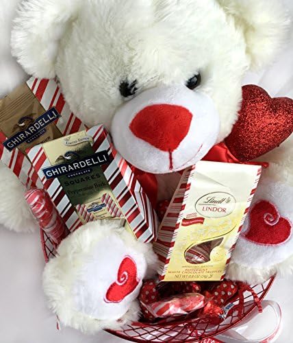 Red & White Valentine's Basket - 12" Plush with Assorted Candies