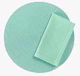 Tag Round Woven Solid Color Placemat and Napkin Set of 4, Light Aqua