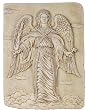 Archangel Uriel Holding Fiery Sword and Keys to Hades Wall Relief, Stone