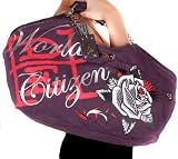 ED HARDY Christian Audigier Becca Purse Chain Canvas Handbag Bag Purple