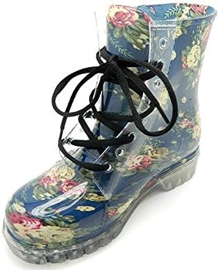 Chemistry Womens Lace Up Ankle Air Flat Festival Clear Crystal Jelly Transparent Martin Rain Boots (10, Blue Saika)