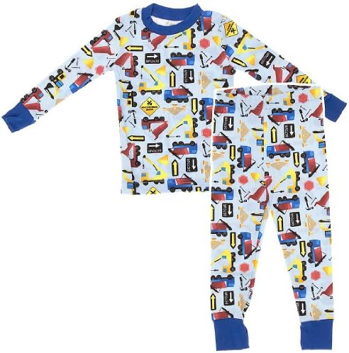 Agabang Blue Construction Organic Cotton Pajamas for Toddlers and Boys