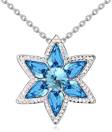 Alvdis Fashion Jewelry Snowflake Style Sterling Swarovski Crystal Pendant Necklace, 16", Blue