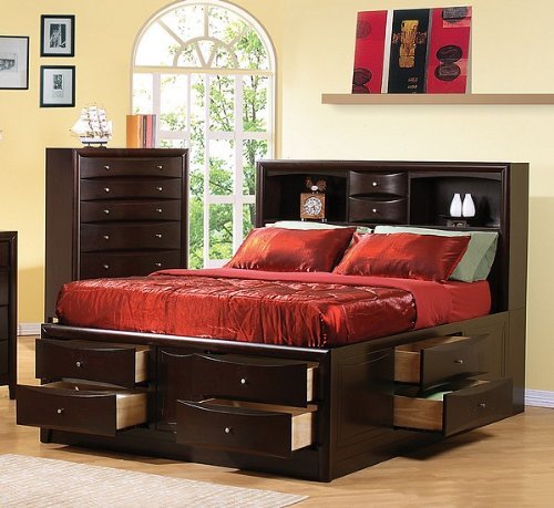 Phoenix Collection Queen Size Book Case Chest Bed w/Drawers