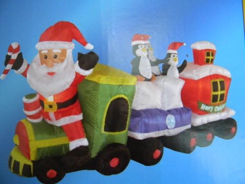 39 X 82" Santa in Train with Penguin Christmas Airblown Inflatable