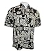 Go Barefoot Peached Cotton, Black & Ivory Colored, Short Sleeve, Banded Collar, Old School Hawaiian Style Men's Shirt with Batch Pockets, Side Vents and Matching Coconut Buttons - Sun Stars