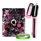 Apple iPad MB292LL/A Tablet Accessories, Protection Kit : PINK Snug Fit Canteen Style Hard Cube Case with Tilt Stand for Apple Ipad Tablet + Pink Butterfly Designer iPad Snap On Case + VG Live * Laugh * Love Silicone Wrist band!!!