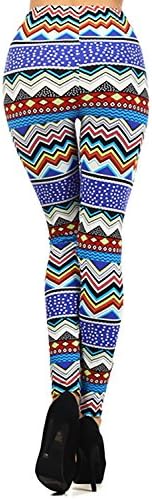 Multi Colored Blue Tribal Aztec Print / Pattern Leggings Pants Mountains