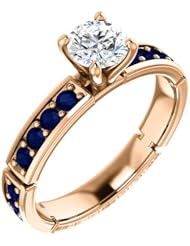 10K Rose Gold Round Cut Diamond and Sapphire Ring -- LIFETIME WARRANTY