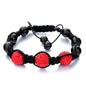 Pugster Triple Red Disco Ball Lace Style Adjustable Lace Bracelet Gift For Women Swarovski Crystal Shamballa Wrist Chain Balls Lace Bracelet (36 Colors To Choose From)