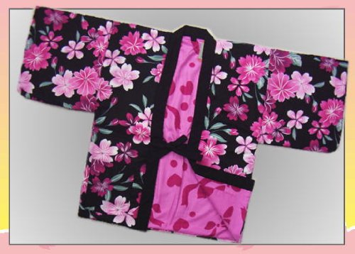 子供(女の子)リバーシブル綿入半天はんてん黒地八重桜(110～140)