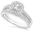 5/8ctw Asscher & Round Diamond Wedding Rings Set in 14kt White Gold
