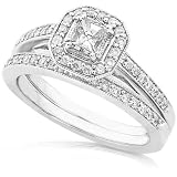 5/8ctw Asscher & Round Diamond Wedding Rings Set in 14kt White Gold