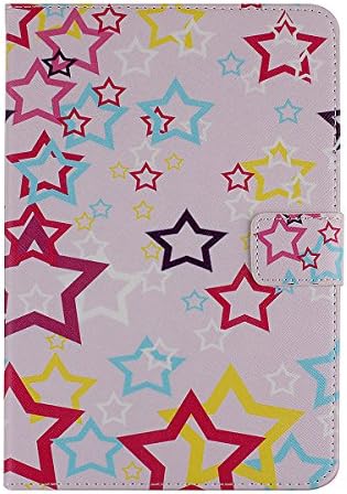 Case for iPad Mini,Stand Case for iPad Mini 2,Flower Case for iPad Mini 3,IKASEFU(TM)Colorful Painting Butterfly Flower Star Heart Series Soft Inner Skin Leather Protective Stand Case Cover for Apple iPad Mini / iPad Mini 2 / iPad Mini with Retina Display/ iPad Mini 3 (2014 Release)(Star)