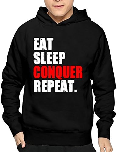 Pipilulu Men's Funny Quotes EAT SLEEP CONQUER REPEAT Hoodies Sweatshirt M Black