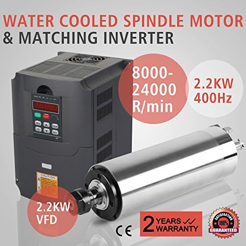XeeStore 2.2KW Water Cooled Spindle Motor 220V ER20 and Matching 2.2KW VFD Variable Frequency Drive Inverter