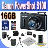 Canon PowerShot S100 12.1 MP Digital Camera with 5x Wide Angle Optical Image Stabilized Zoom (Black) + 16GB SDHC Memory + Extra Extended Life Battery + Ac/Dc Rapid Charger + USB Card Reader + Memory Card Wallet + Deluxe Case + Accessory Saver Bundle!