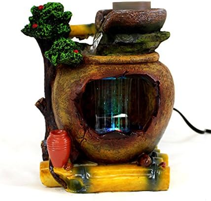 Broken Jar with Spinning Mill Table Top Water Fountain with Color LED Lights