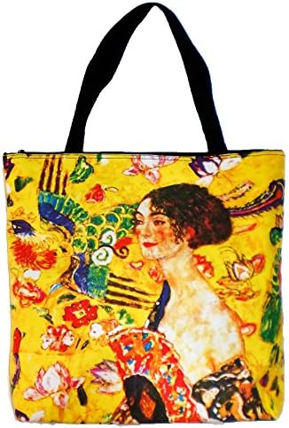 Artzwear Klimt Girl with Fan Tote Bag Silk Screen Print Canvas Large