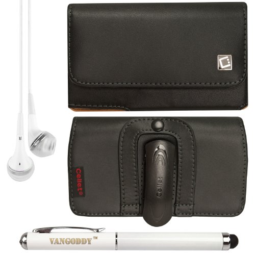 Black Noble Series Premium Faux Leather Holster Case w/ Removable Sprint Belt Clip for ZTE Open / ZTE Z431 / ZTE T-Mobile Concord / ZTE Score M ZTE Mobile Cell Phones + VG Executive Stylus Pen with Integrated Laser Pointer and LED Reading Light + White VG Stereo Headphones w/ Mic