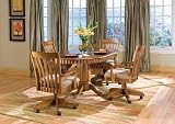 Brown Oak Scalloped Apron Dining Table with Arm Chairs Entertainment Game Table