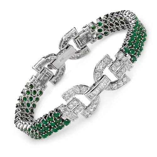 Bracelet With 11.93ctw Cubic zirconia and Emeralds Made of 925 Sterling silver. Total item weight 24.2g Length 7.5in