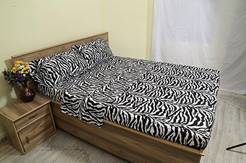 Vriti Home Furnishing Egyptian Cotton 650-Thread-Count 4 PCs Bed Sheet set (+8 Inch) Pocket Depth Animal Print Zebra RV-Bunk Size (1 Fitted sheet, 1 Flat Sheet &amp; 2 Pillowcover)