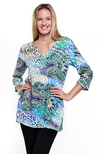 Joyous & Free – DaVinci, 3/4 Sleeve Tunic Mini Dress with V-Neck Collar