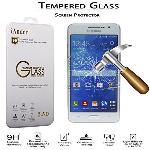 iAnder Samsung Galaxy Grand Prime Screen Protector - Samsung Galaxy Grand Prime Premium Tempered Glass Screen Protector - 0.26 mm thickness / 2.5D Rounded Edge / Industry 9H Hardness with Oleophobic Coating - HQ Clarity and Maximum Touchscreen Accuracy