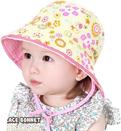 SuperMagic Unisex Baby Reversible Floral Hat Brimmed Bucket Summer Sun Protection UPF50+ (Yellow)