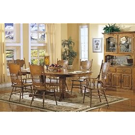 7PCS Country Solid Oak Double Trestle Formal Dining Room Set from Dining Room Furniture