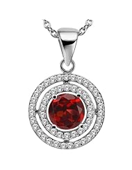 1.64 Ct Round Natural Red Garnet Sterling Silver Pendant With 18" Silver Chain