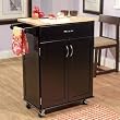 Kitchen Cart with Wood Top in Black