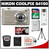 Nikon Coolpix S4100 14.0 MP Digital Camera (Silver) with 8GB Card + Battery ....
