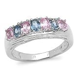 1.80 Carat Genuine Pink Sapphire and Blue Sapphire Silver Ring