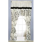 2 Panel Light Beige and Black Luxury Bamboo Branch Window Curtain Drape Set with Valance-treatment Draperies by 