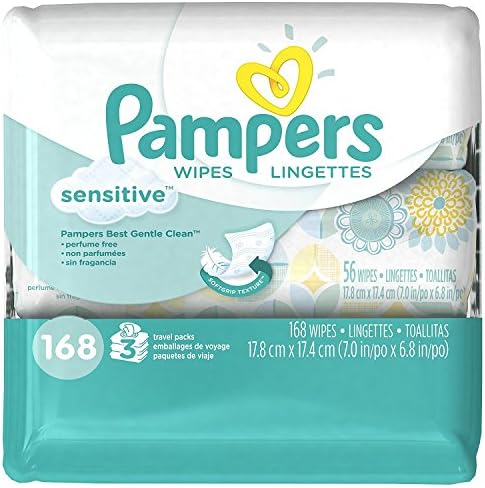 Pampers Sensitive Hypoallergenic, Clinically proven Mild, Gentle Cleaning, Restores Natural Skin pH Baby Wipes Refill Pack 168 Count